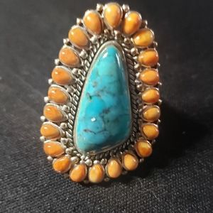 Turquoise & Coral ring